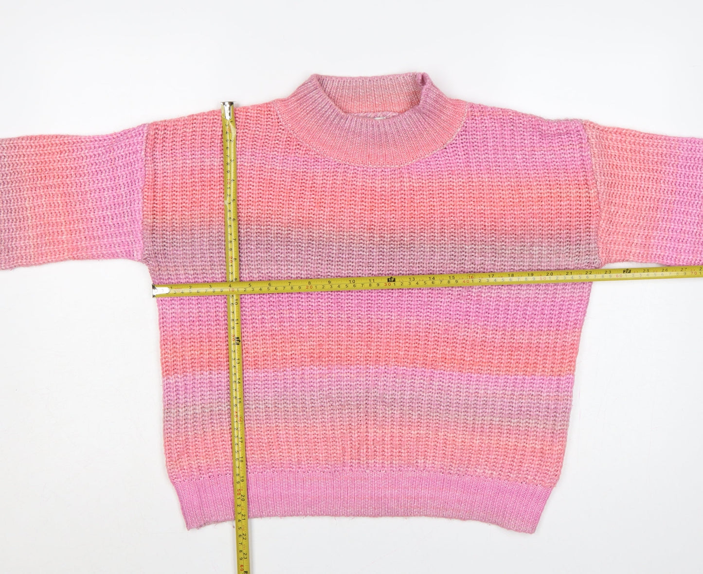 TU Women’s Pink Chunky Knit Mock Neck Balloon Sleeve Jumper UK 14