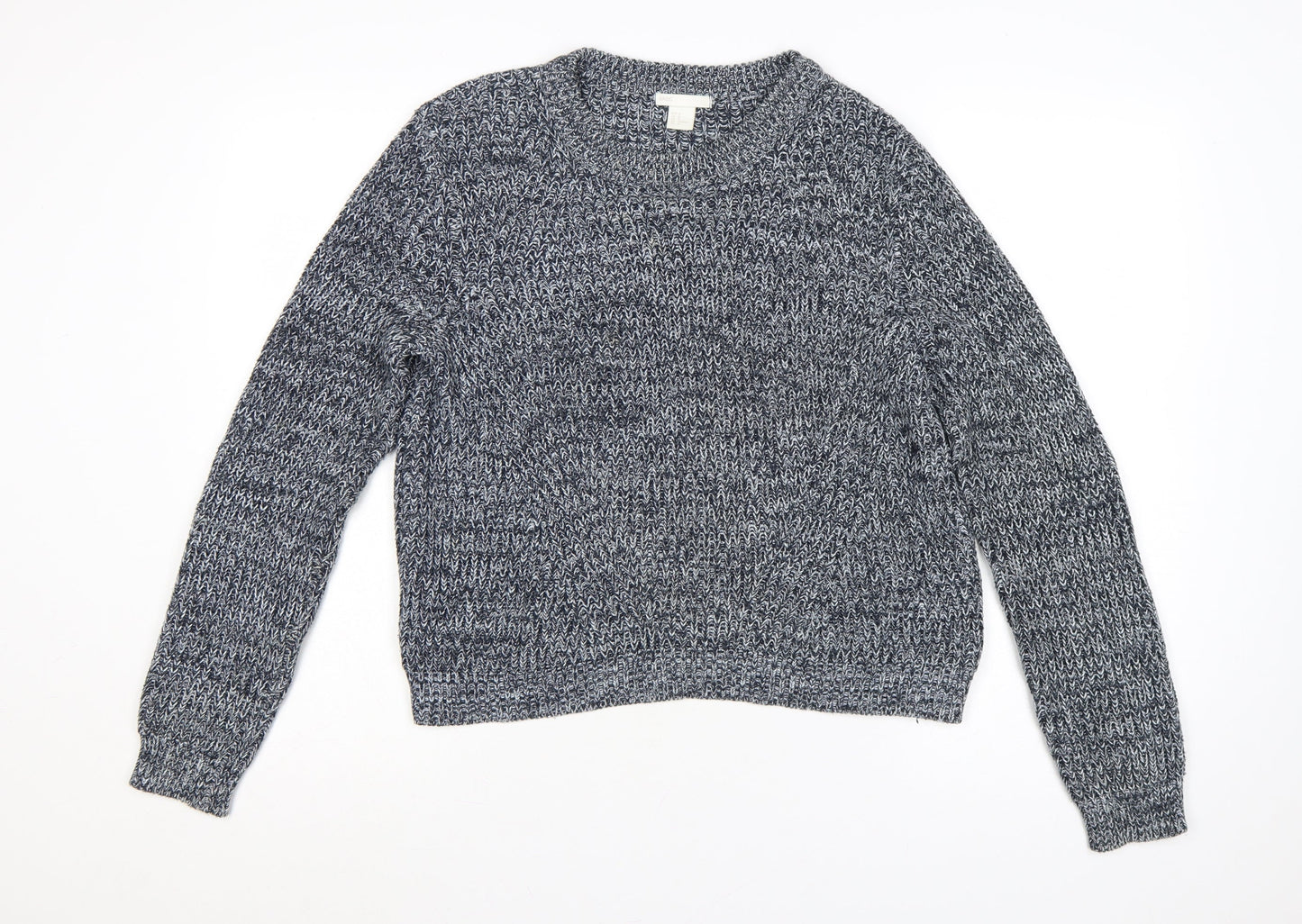 H&M Women Grey Marl Chunky Knit Crew Neck Pullover Jumper M