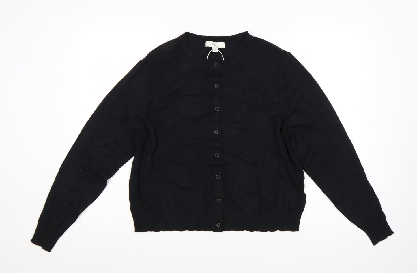 Marks and Spencer Women Black Size 18 Round Neck Button Cardigan
