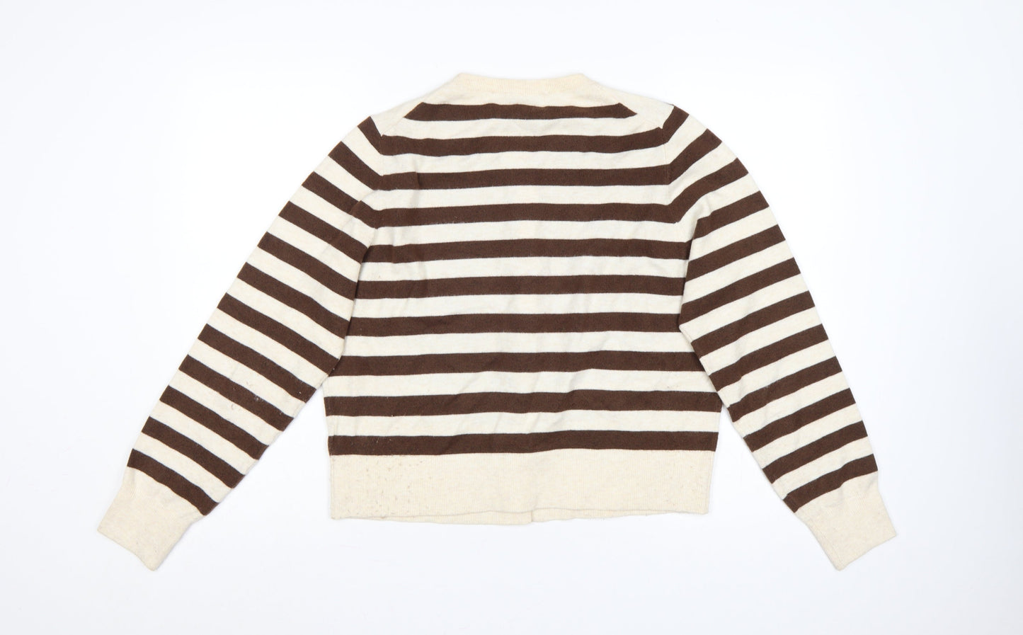 Marks & Spencer Women's Brown Ivory L Striped Button Knit Cardigan