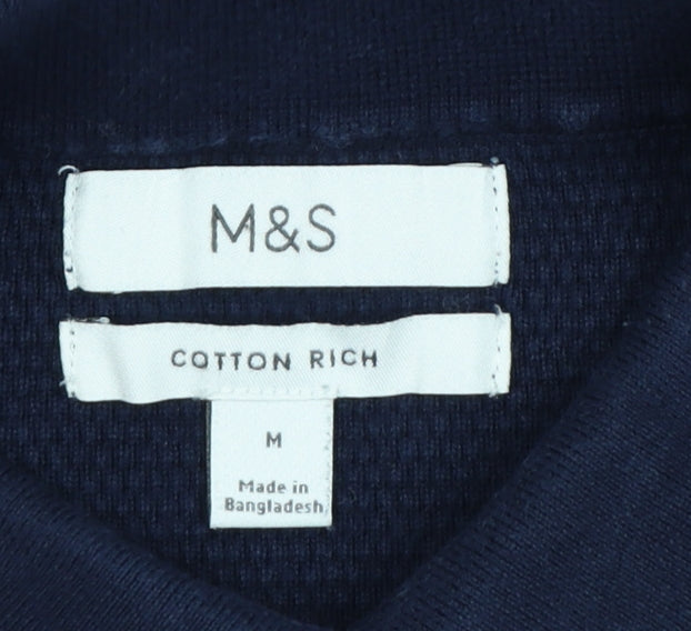 Marks and Spencer Men’s Blue M Cotton Rich Short Sleeve Knit Polo