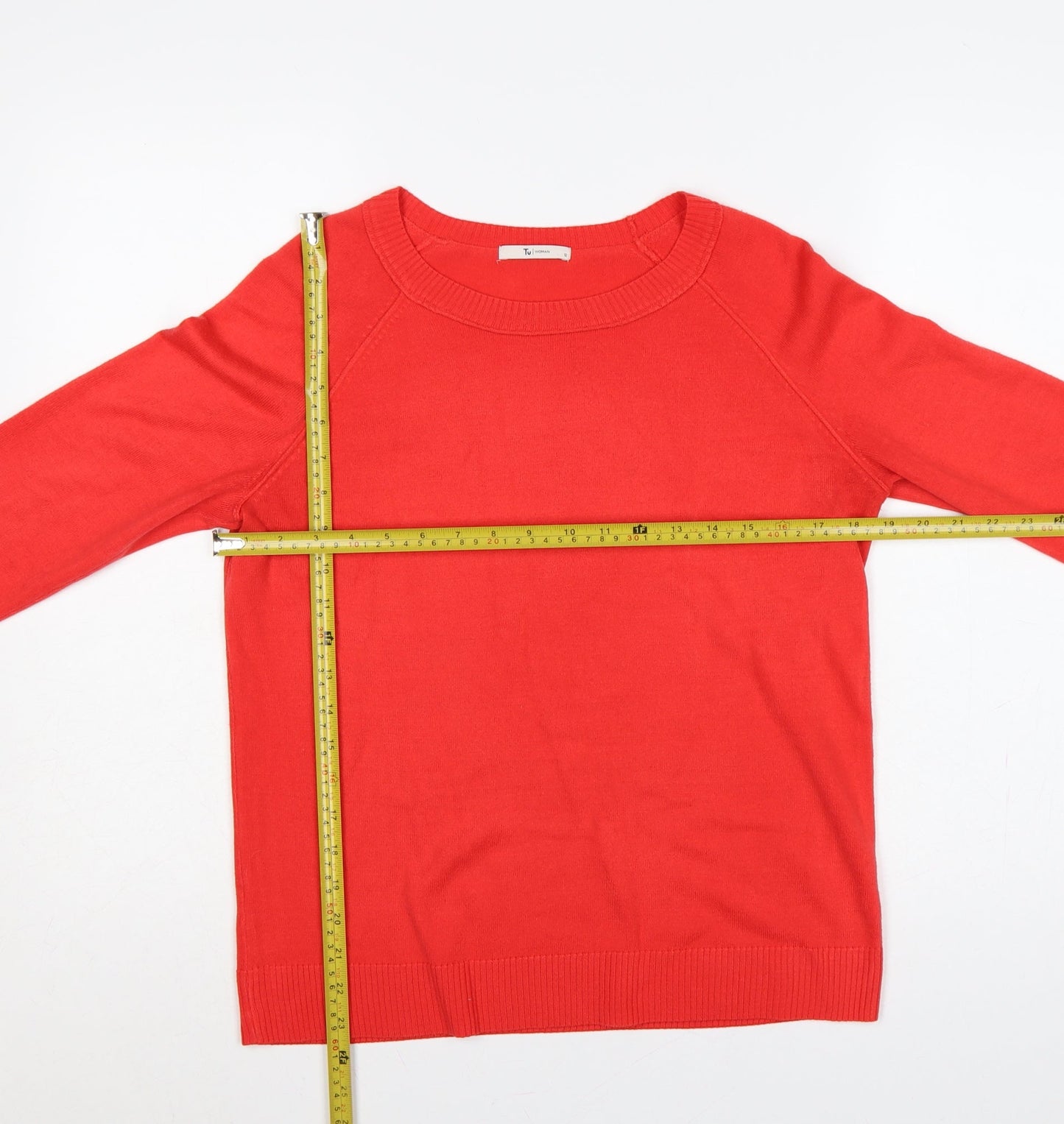 Tu Women Red UK 12 Crew Neck Raglan Sleeve Acrylic Knit Pullover Jumper
