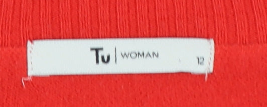 Tu Women Red UK 12 Crew Neck Raglan Sleeve Acrylic Knit Pullover Jumper