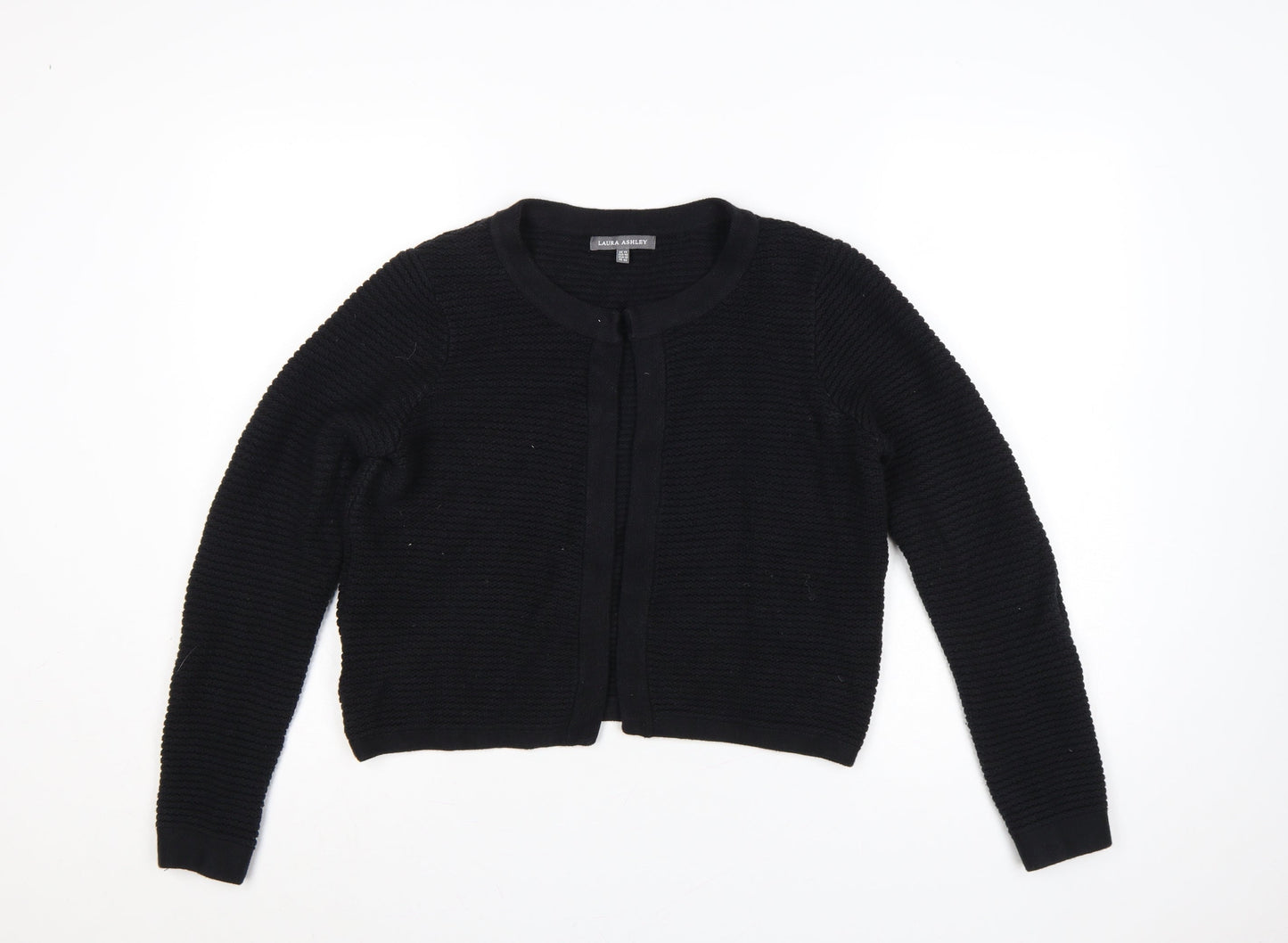 Laura Ashley Women Black UK 14 Cotton Cashmere Knit Open Cardigan
