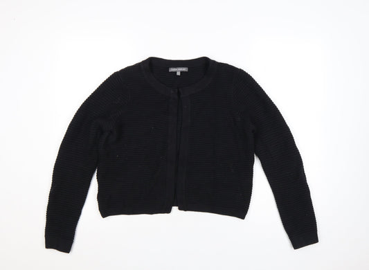 Laura Ashley Women Black UK 14 Cotton Cashmere Knit Open Cardigan
