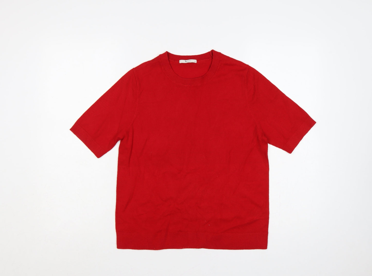 Tu Women Red Size 14 Short Sleeve Crew Neck Fine Knit Jumper