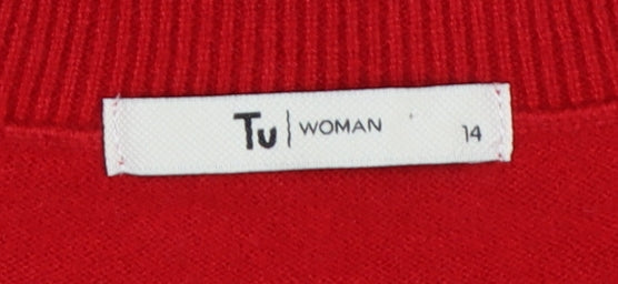 Tu Women Red Size 14 Short Sleeve Crew Neck Fine Knit Jumper