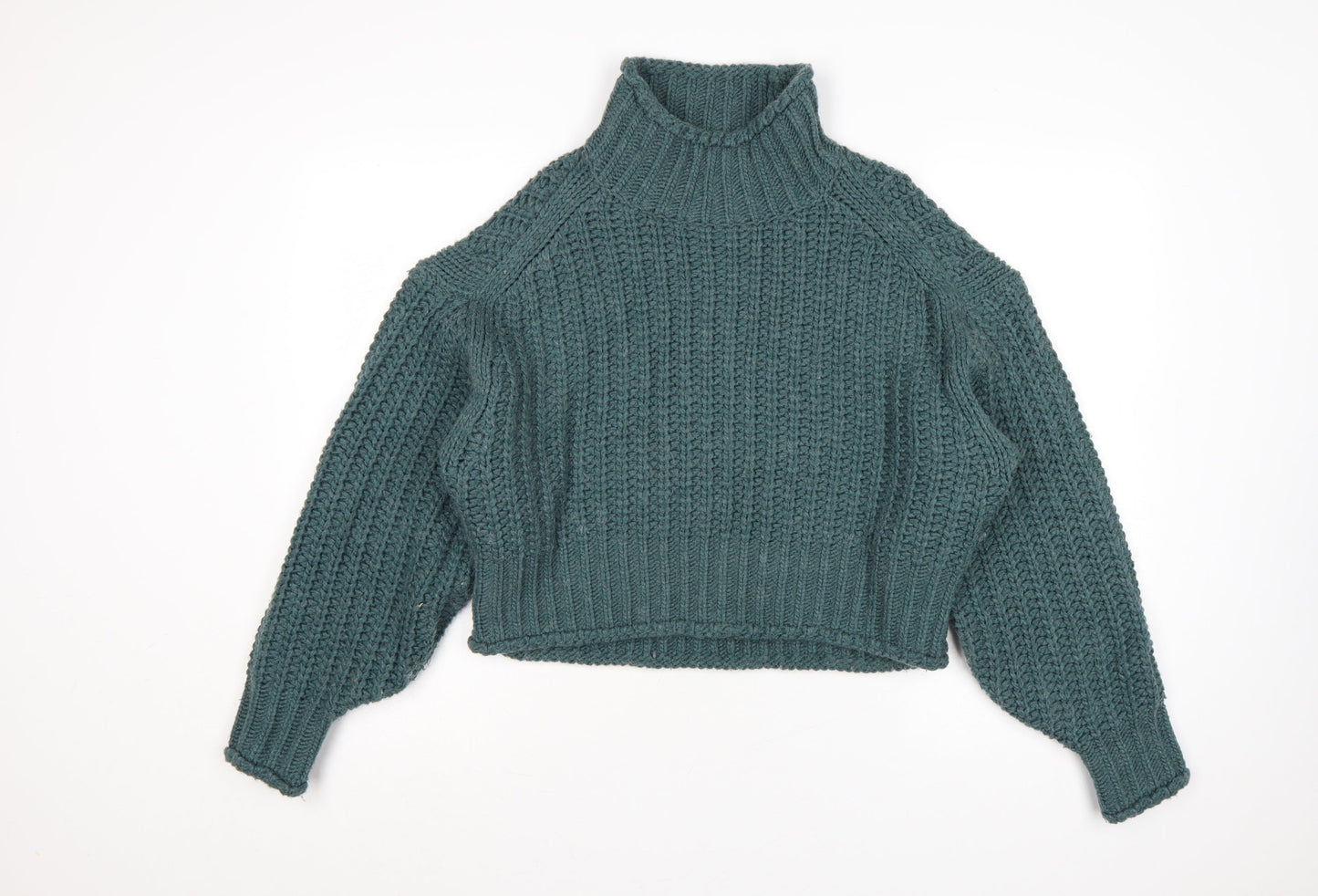 H&M Women Blue XS Chunky Roll Neck Knit Pullover Jumper Long Sleeve