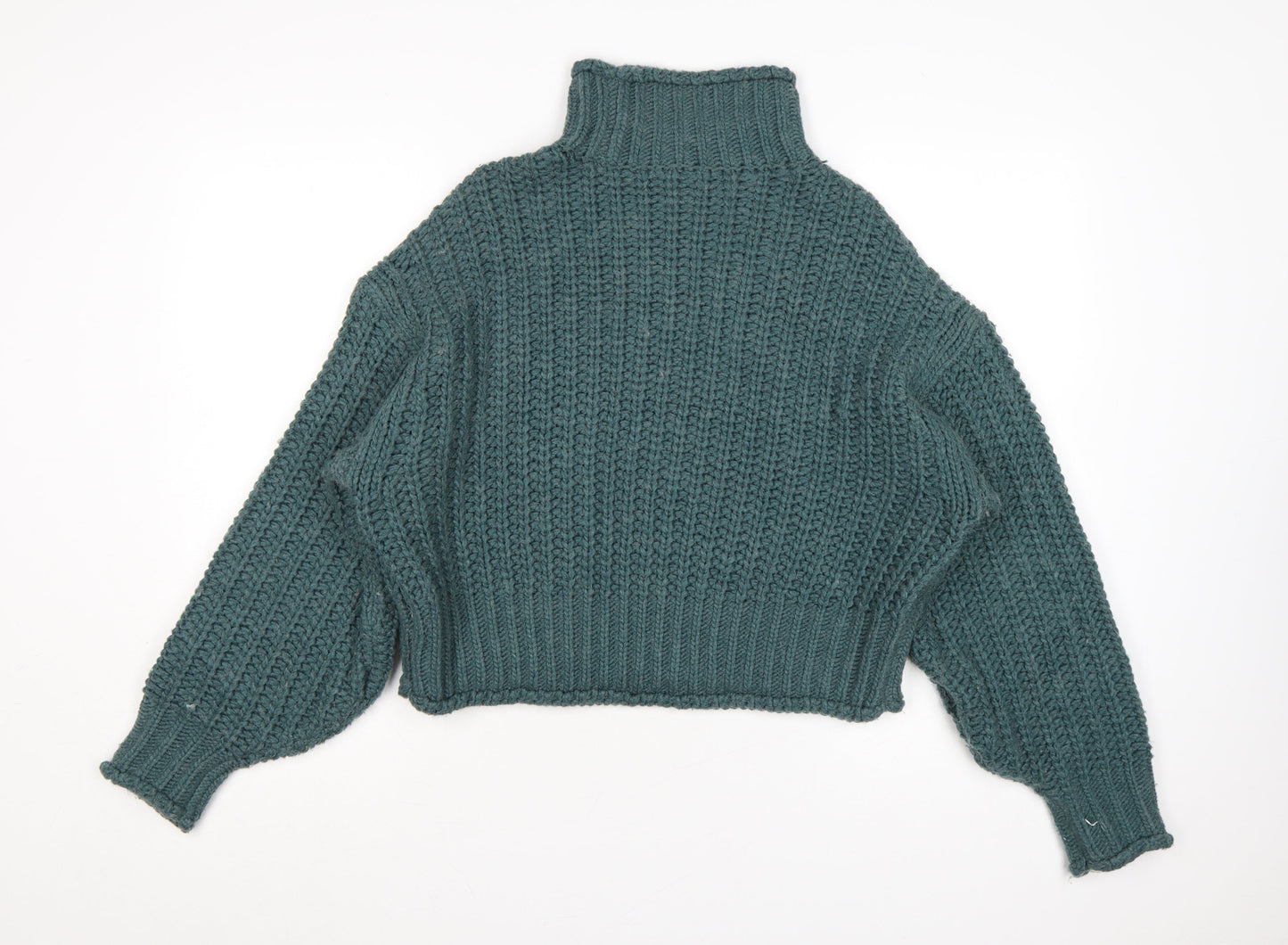 H&M Women Blue XS Chunky Roll Neck Knit Pullover Jumper Long Sleeve