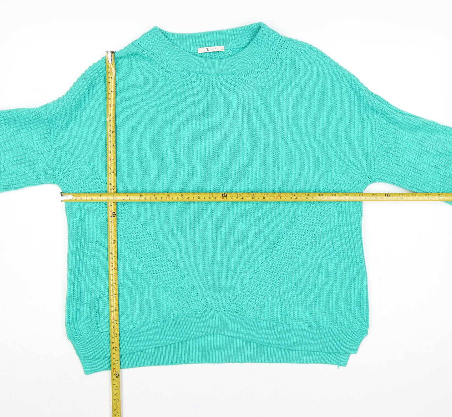 Tu Woman Green Chunky Knit Crew Neck Pullover Jumper Size 14