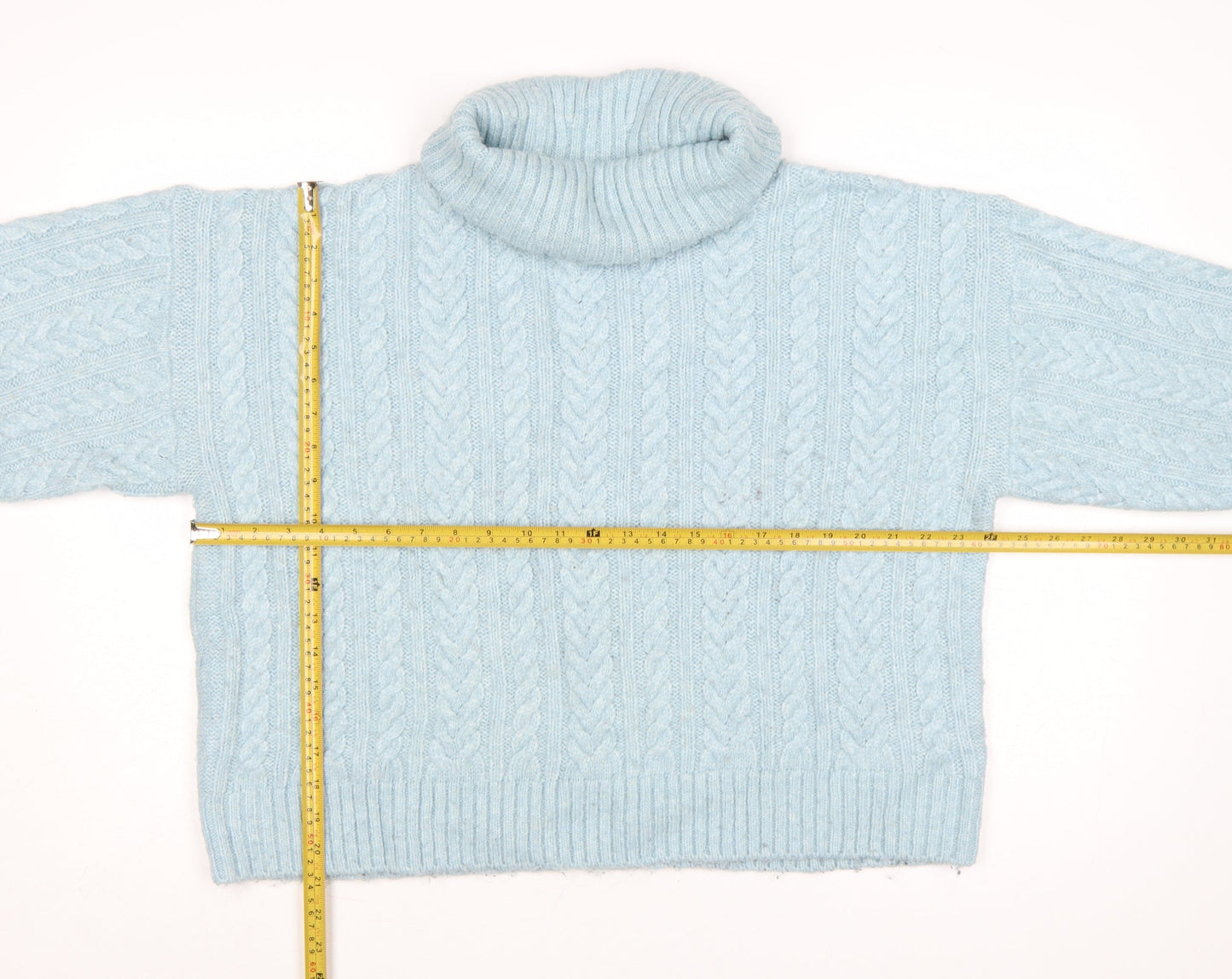 Nutmeg Women Blue Size 14 Cable Knit Roll Neck Jumper