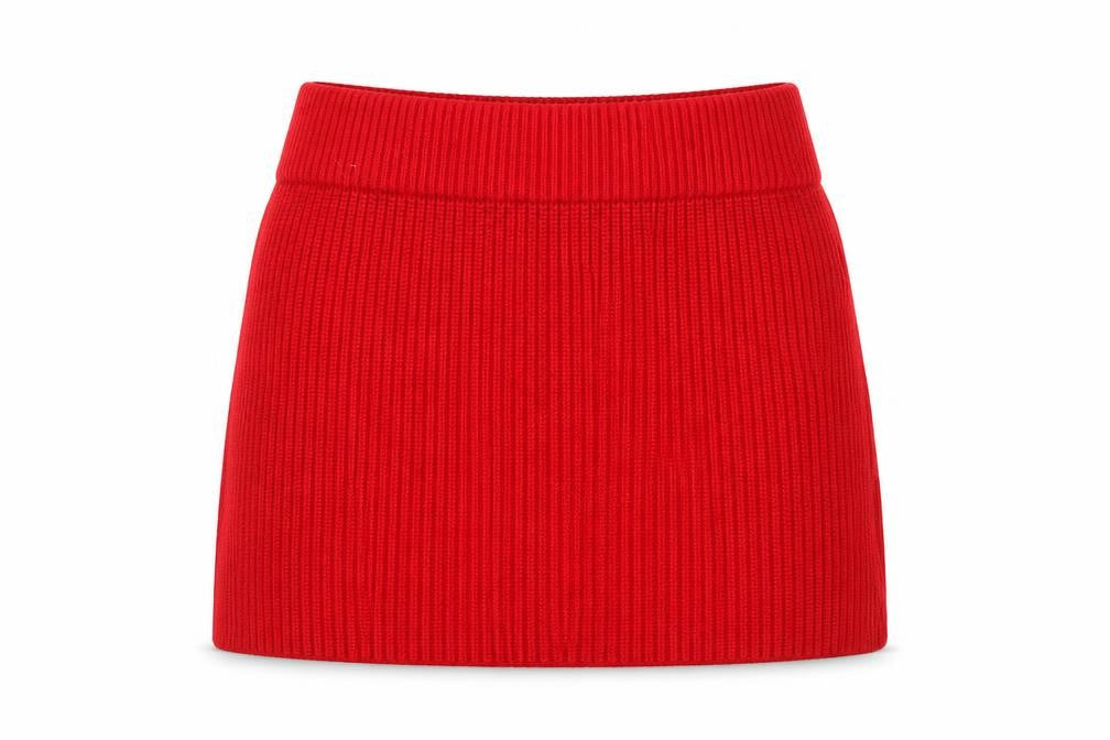 Zara Women Red S Ribbed Knit High Rise Mini Pencil Skirt