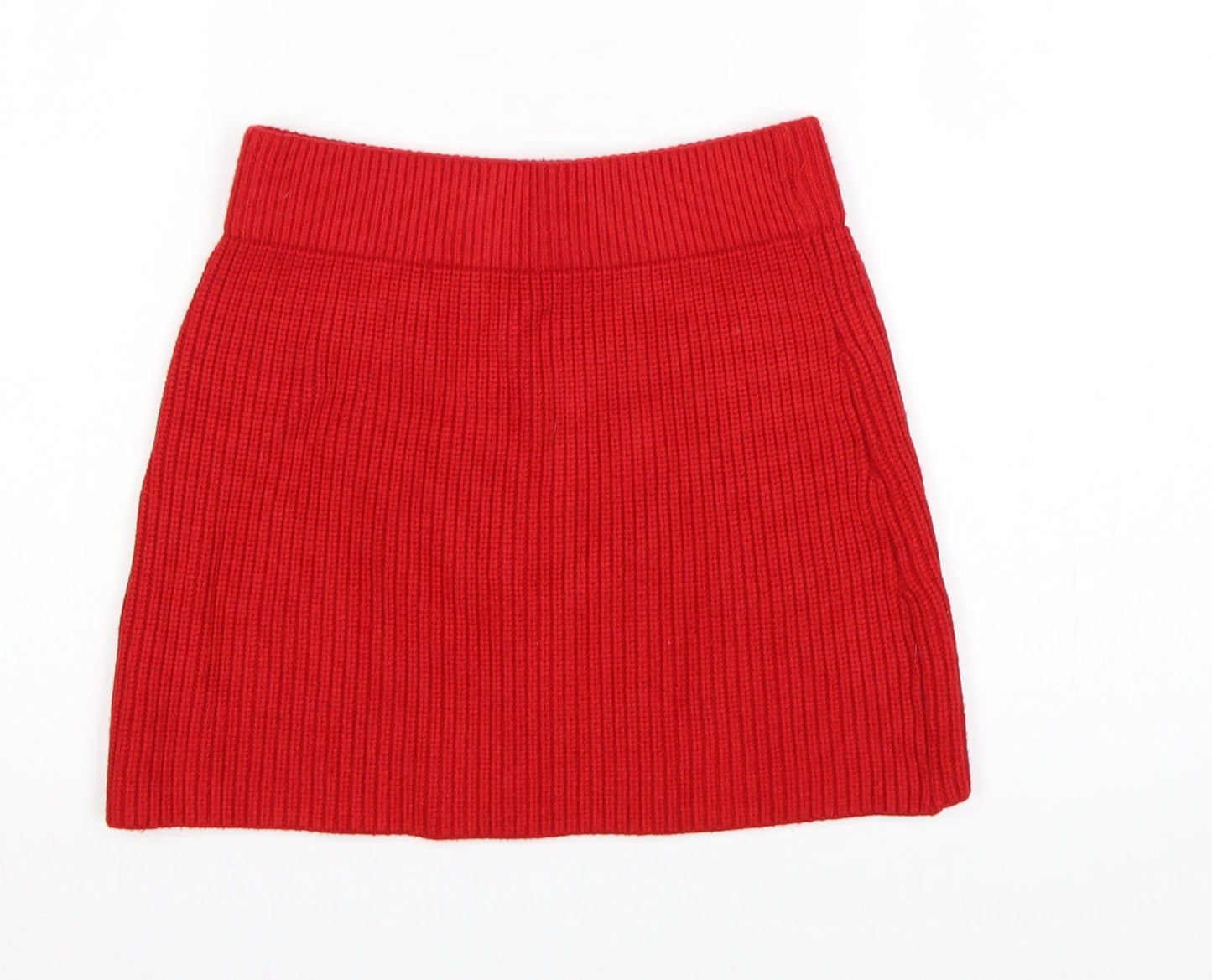 Zara Women Red S Ribbed Knit High Rise Mini Pencil Skirt