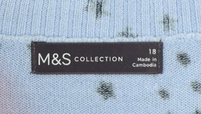 Marks and Spencer Women Blue Star V-Neck Knit Pullover Jumper Size 18