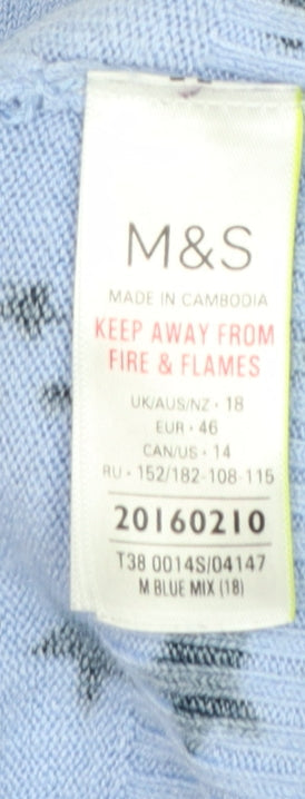 Marks and Spencer Women Blue Star V-Neck Knit Pullover Jumper Size 18