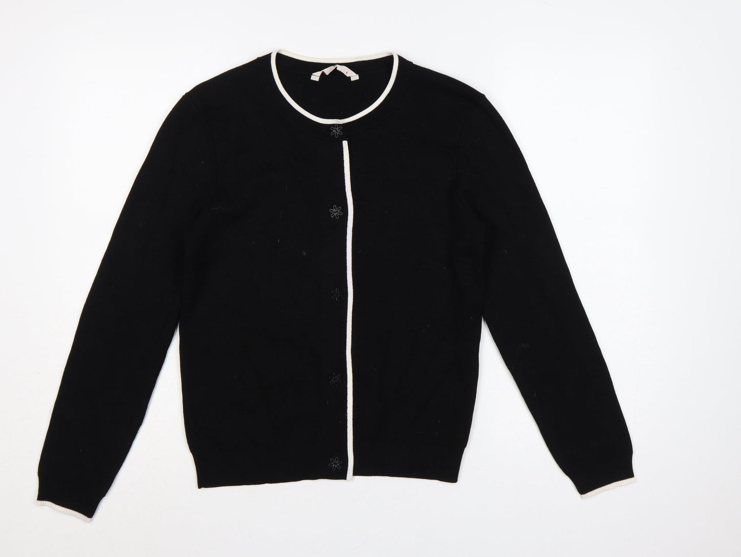Tu Women’s Black S Fine Knit Contrast Trim Button Cardigan