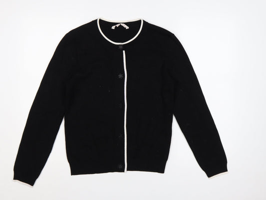 Tu Women’s Black S Fine Knit Contrast Trim Button Cardigan
