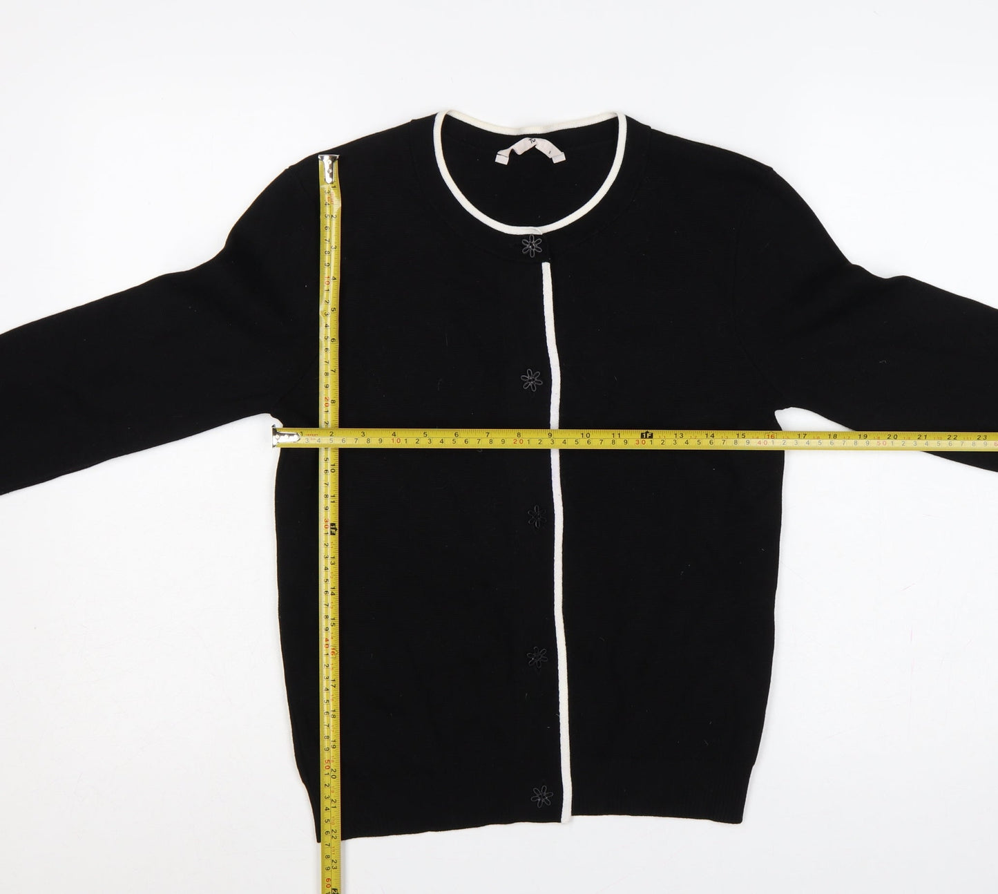 Tu Women’s Black S Fine Knit Contrast Trim Button Cardigan