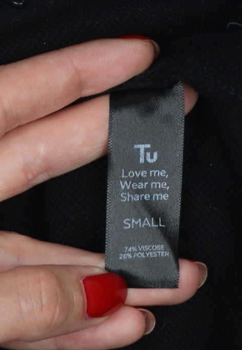Tu Women’s Black S Fine Knit Contrast Trim Button Cardigan