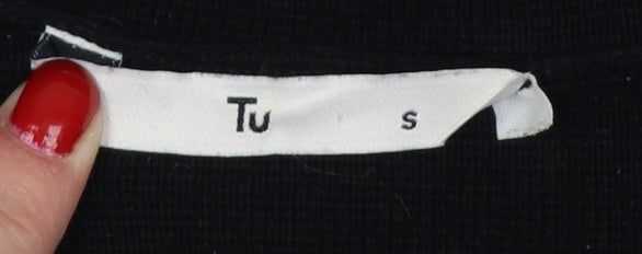 Tu Women’s Black S Fine Knit Contrast Trim Button Cardigan