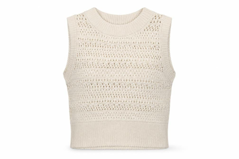 Rita Ora Primark Women Ivory UK 12 Open Knit Sleeveless Vest Jumper