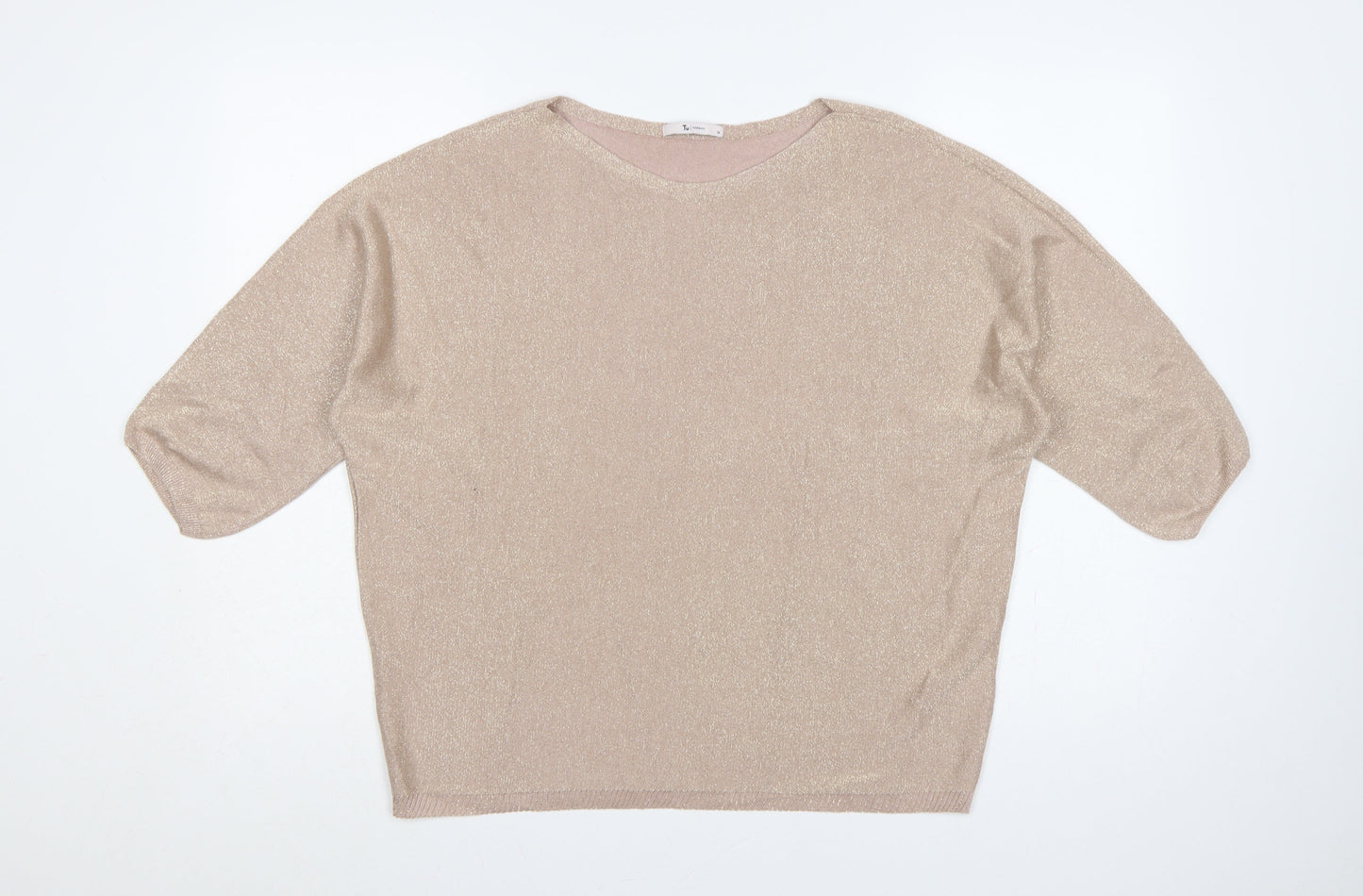 TU Women’s Beige Glitter Knit Batwing Jumper UK 14 3/4 Sleeve