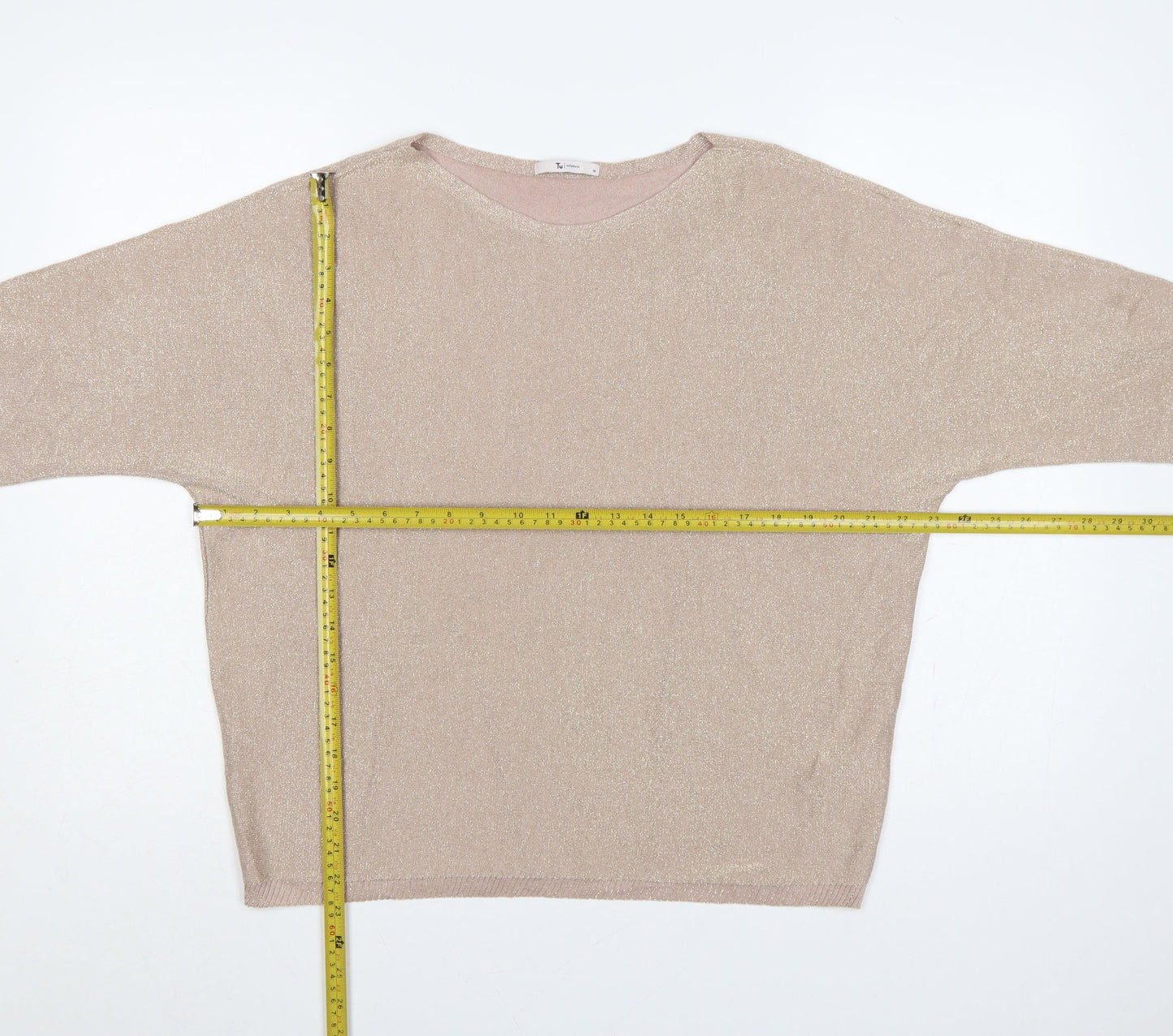 TU Women’s Beige Glitter Knit Batwing Jumper UK 14 3/4 Sleeve