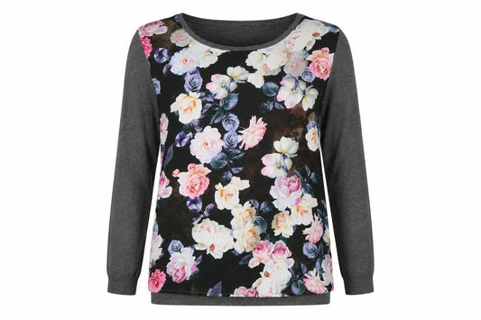 George Women’s Grey Floral Knit Jumper UK 18 Round Neck Long Sleeve