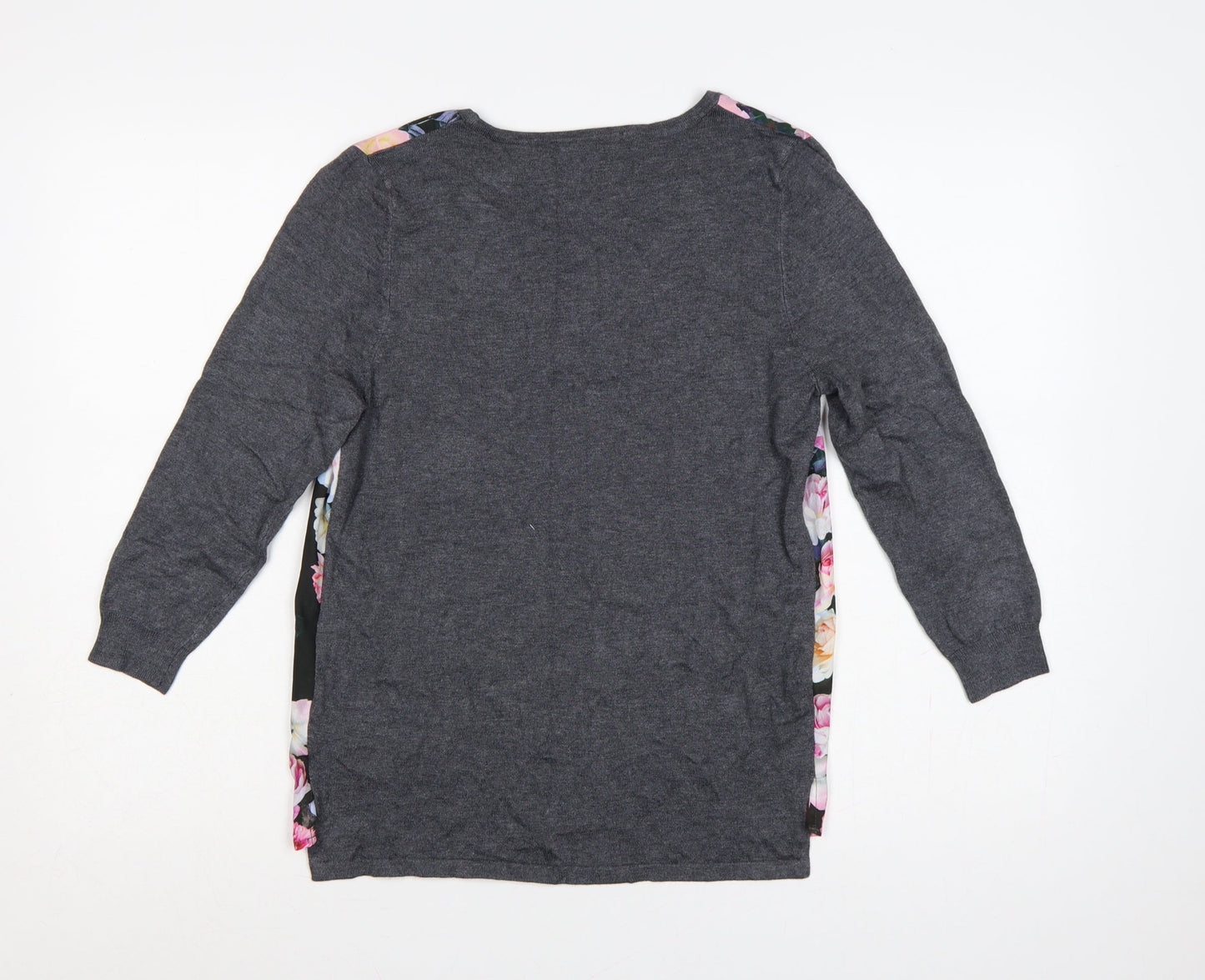 George Women’s Grey Floral Knit Jumper UK 18 Round Neck Long Sleeve