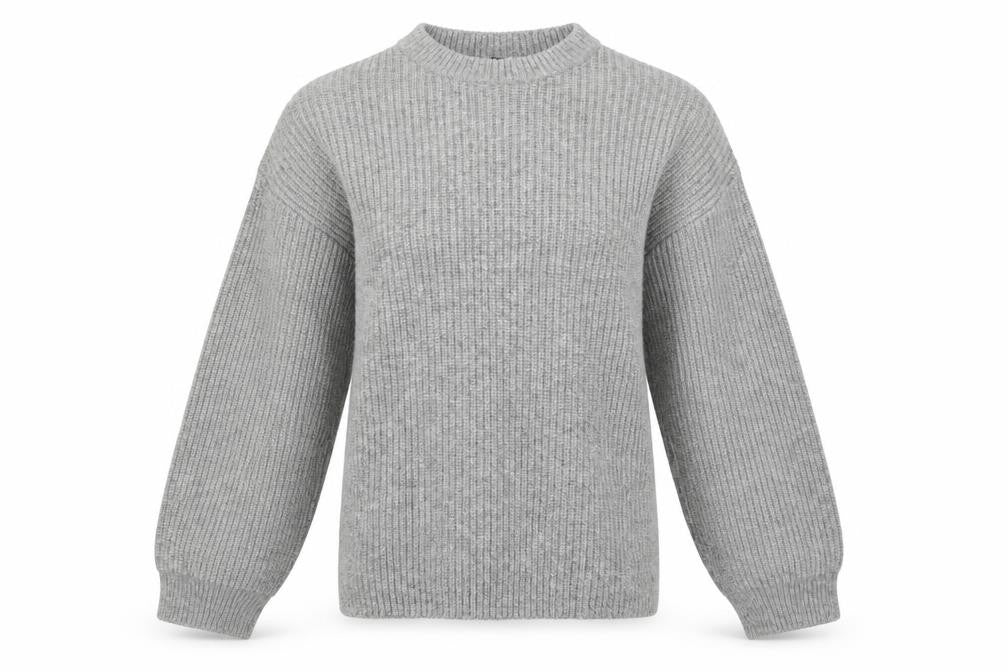 H&M Women Grey S Rib Knit Balloon Sleeve Pullover Jumper