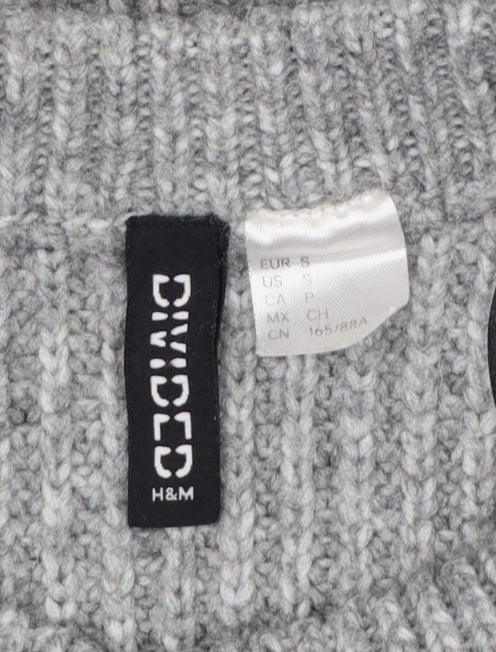 H&M Women Grey S Rib Knit Balloon Sleeve Pullover Jumper