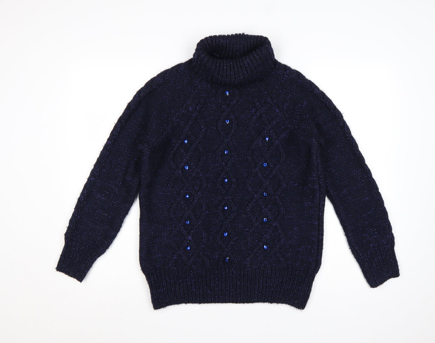 George Women’s Blue UK 12 Cable-Knit Roll Neck Embellished Jumper