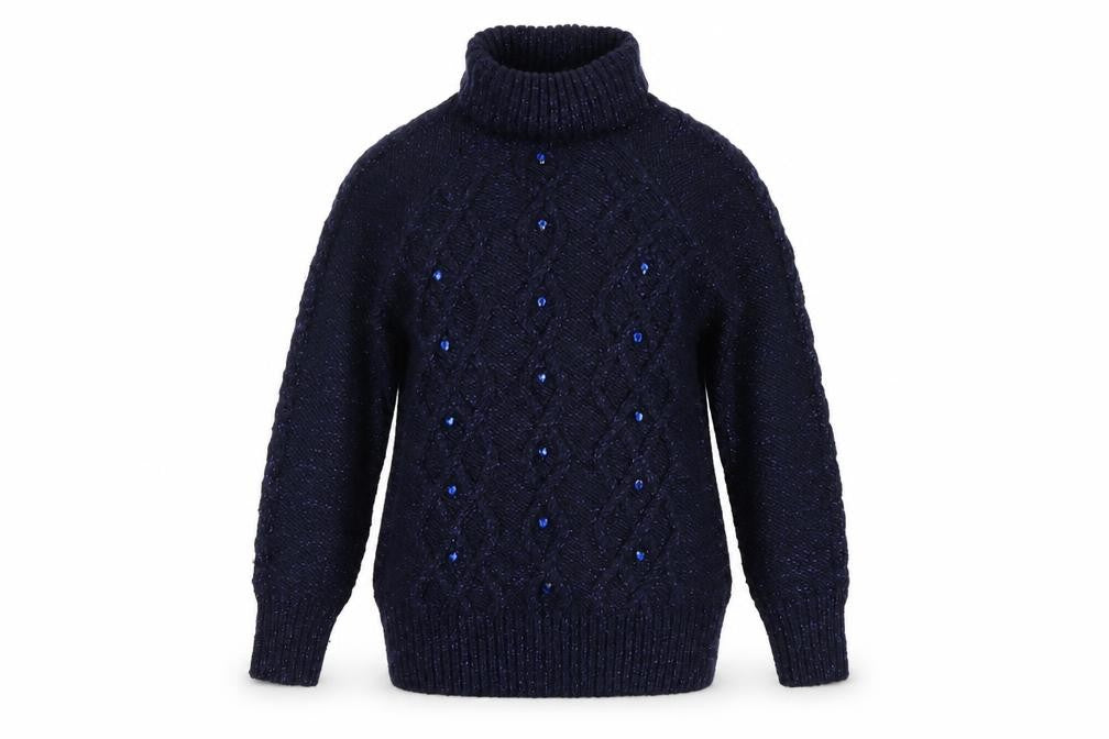 George Women’s Blue UK 12 Cable-Knit Roll Neck Embellished Jumper