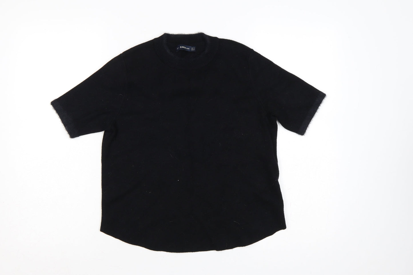 Zara Women Black M Short Sleeve Knit Mock Neck Pullover Jumper