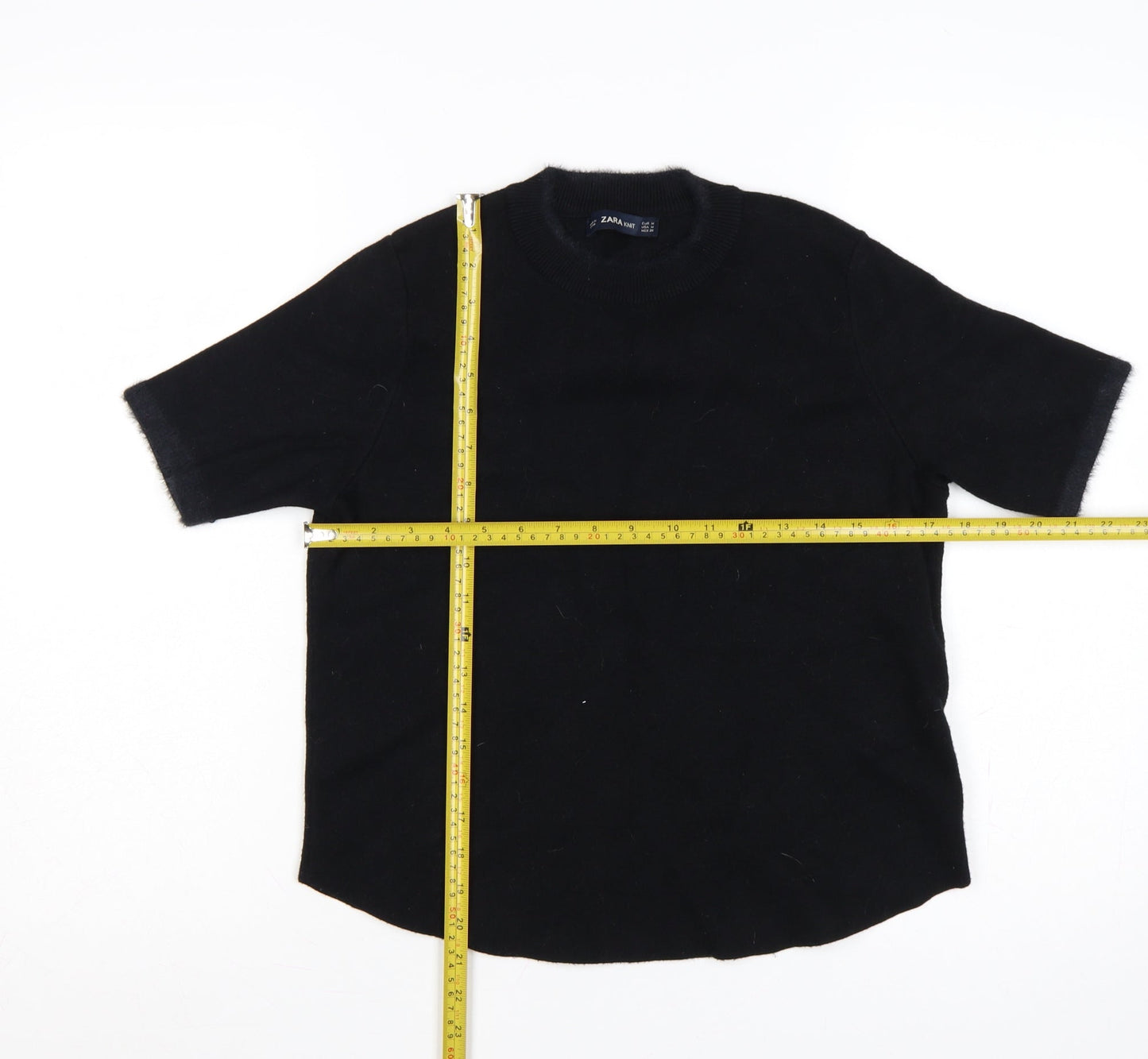 Zara Women Black M Short Sleeve Knit Mock Neck Pullover Jumper