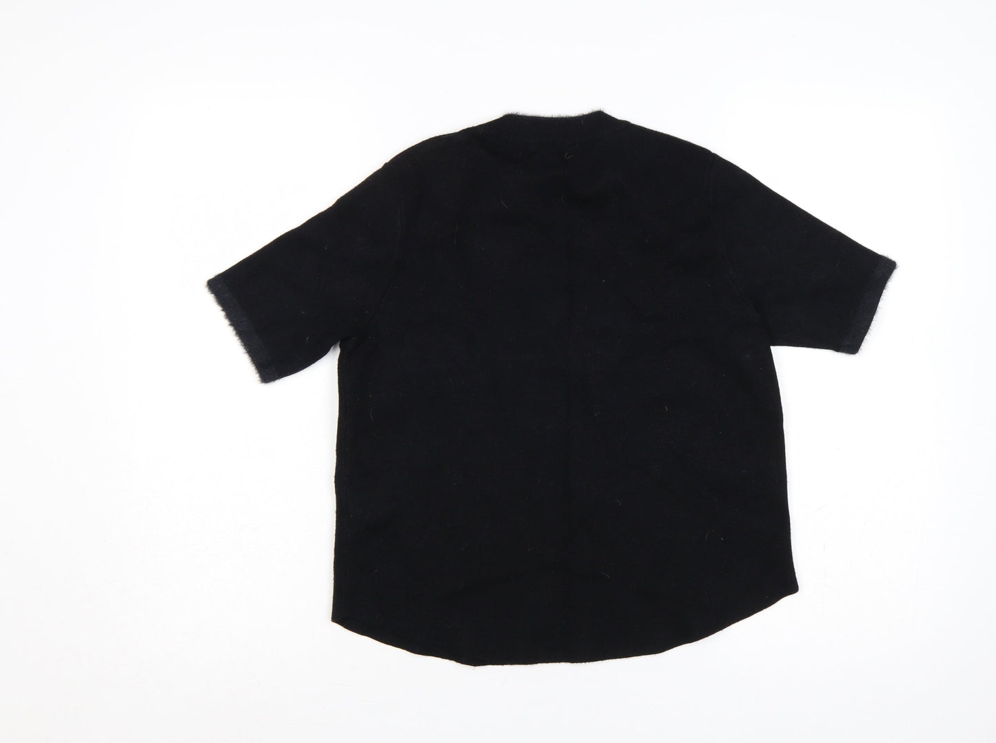 Zara Women Black M Short Sleeve Knit Mock Neck Pullover Jumper