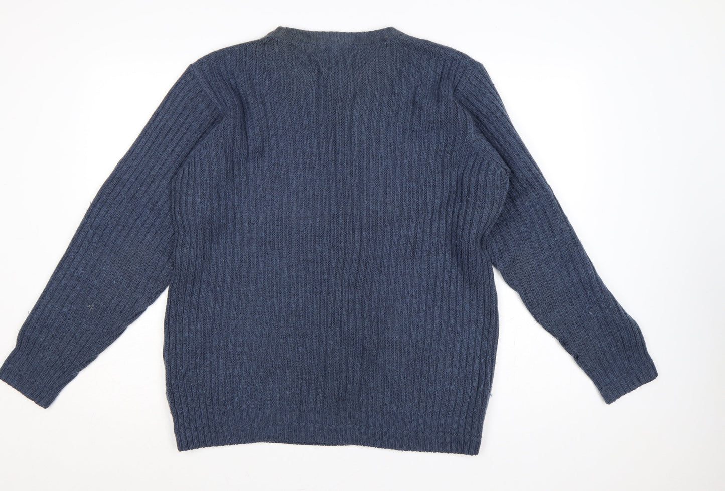 EWM Men’s Blue M Cable-Knit Wool Blend Crew Neck Pullover Jumper