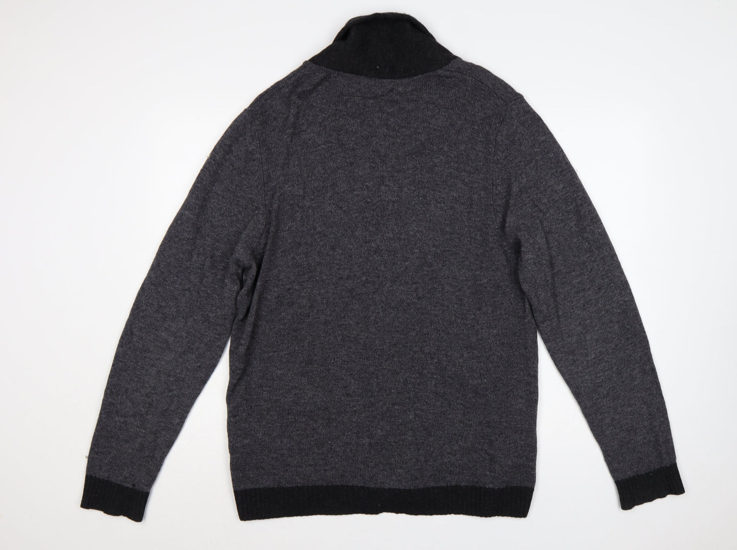 Marks and Spencer Men Grey Lambswool L Regular Fit Button Cardigan Pockets