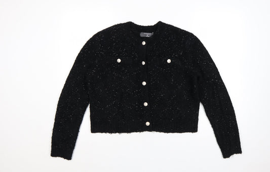 Primark Women Black Metallic Button Cardigan M Chunky Knit