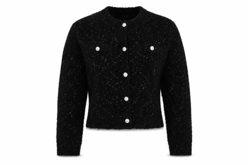 Primark Women Black Metallic Button Cardigan M Chunky Knit