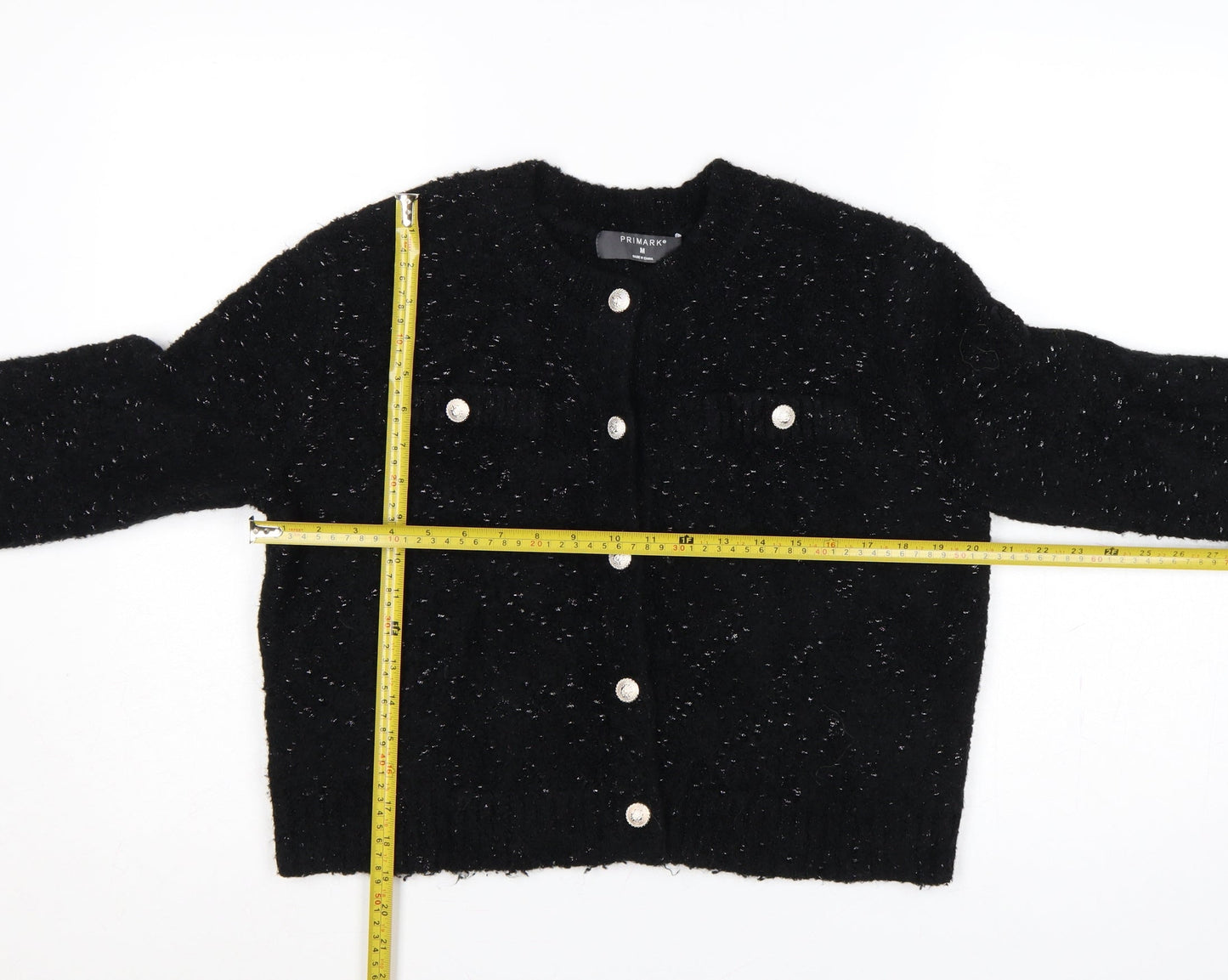 Primark Women Black Metallic Button Cardigan M Chunky Knit