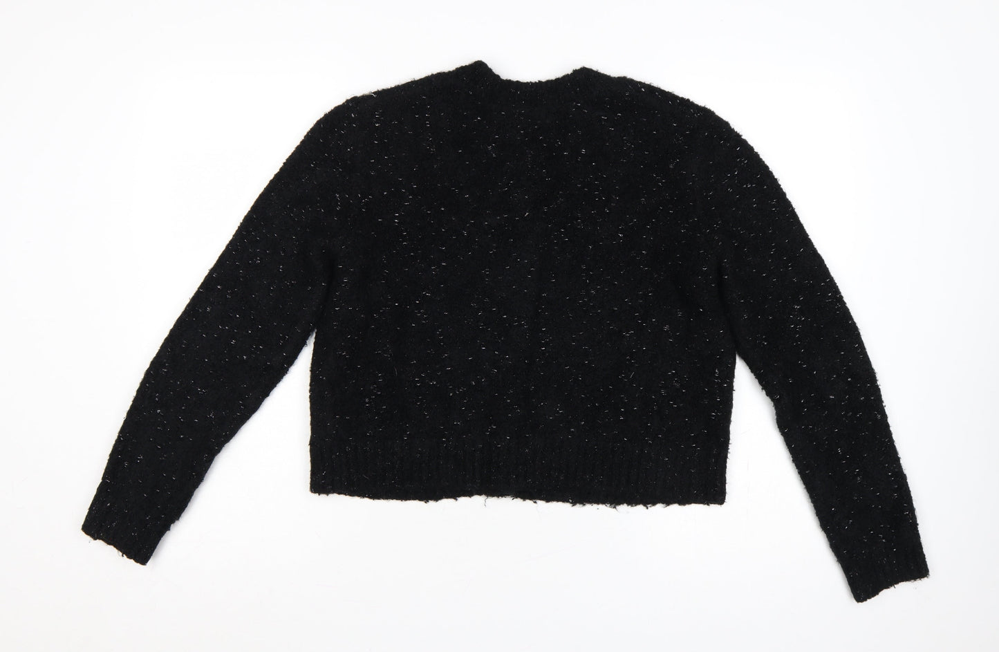 Primark Women Black Metallic Button Cardigan M Chunky Knit