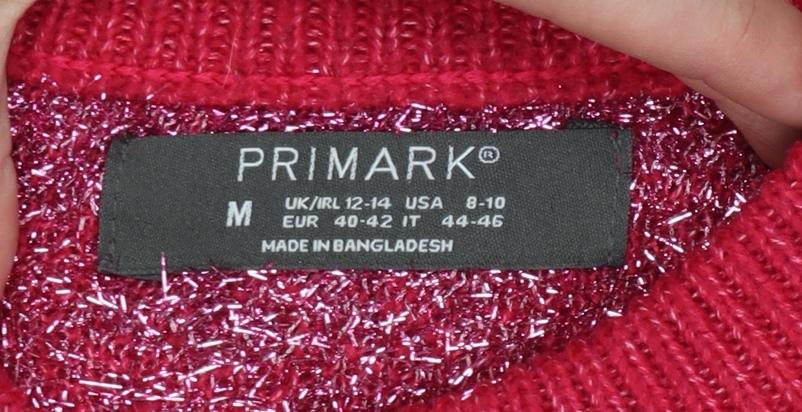 Primark Women Red Glitter Striped Knit Crew Neck Jumper UK 12