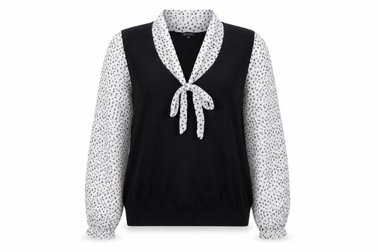 Front view of Papaya Women’s Black, size UK 20, Floral Chiffon Sleeve V-Neck Jumper