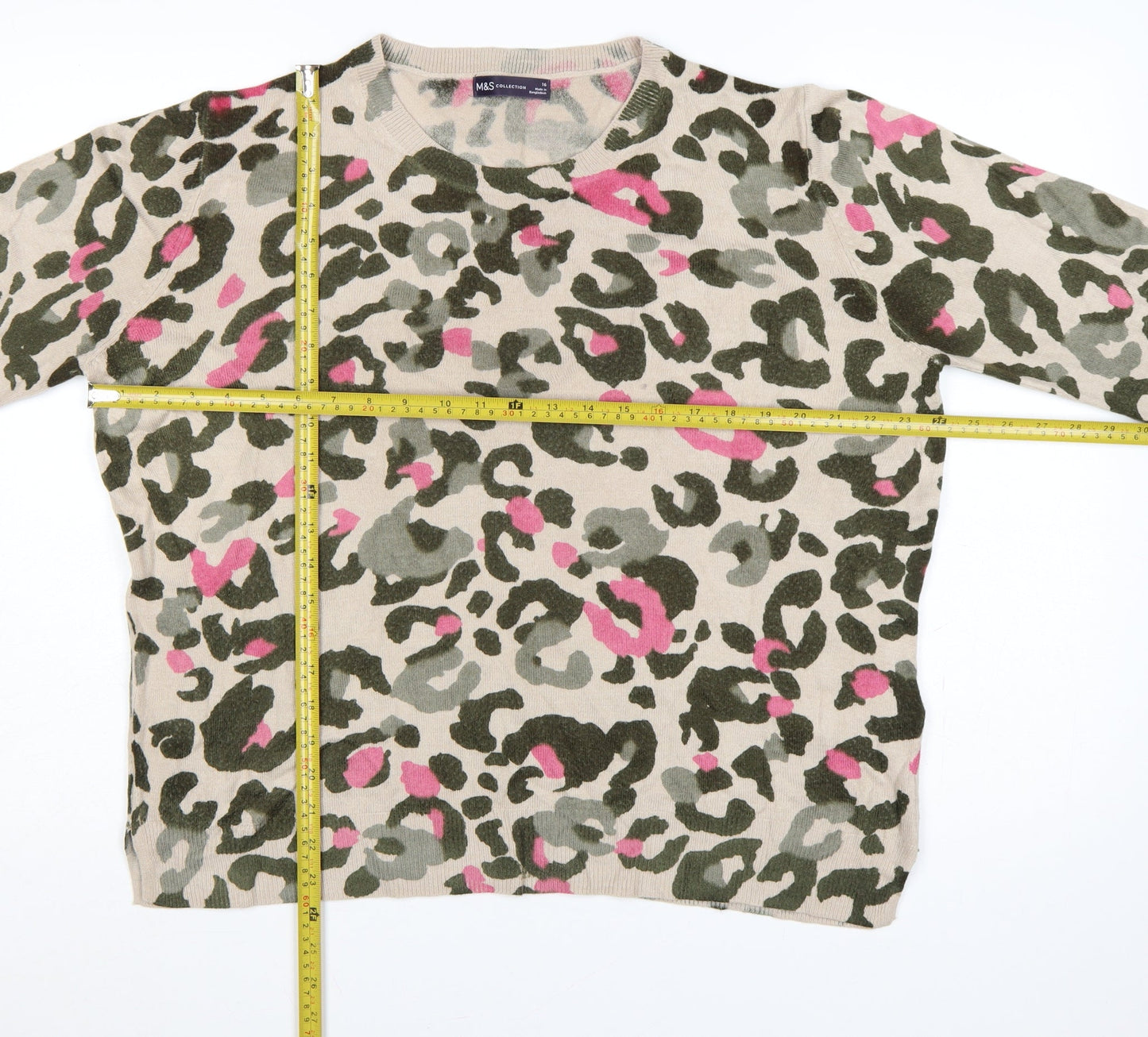 Marks and Spencer Women's Multicoloured Leopard Print Jumper UK 16 Crew Neck
