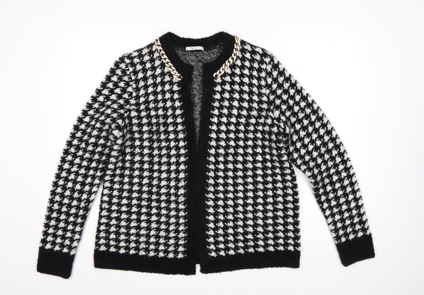 TU Woman Black White Houndstooth Chain Trim Cardigan UK 14