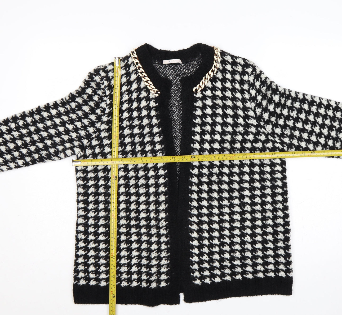 TU Woman Black White Houndstooth Chain Trim Cardigan UK 14
