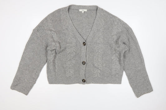 Marks and Spencer Women Grey L Cable Knit V-Neck Button Cardigan