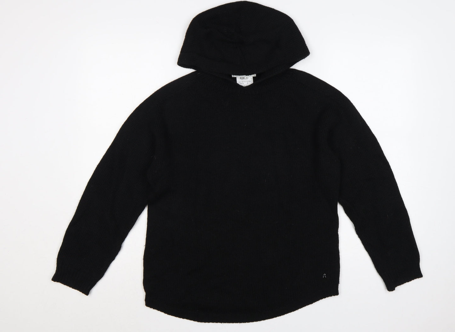 Replay Women’s Black S Hooded Knit Wool Blend Pullover Jumper