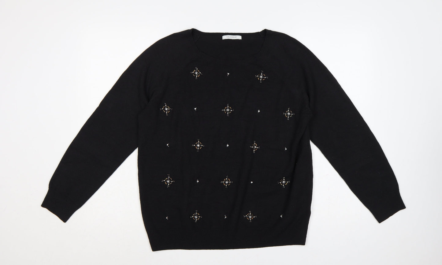 Marks & Spencer Women Black Size 16 Beaded Jewel Knit Jumper